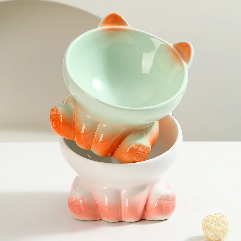 Gradient Ceramic Cat Bowl — Tall Slanted Feeding & Water Dish, 13 x 10.8 cm (5.1 x 4.3 in)