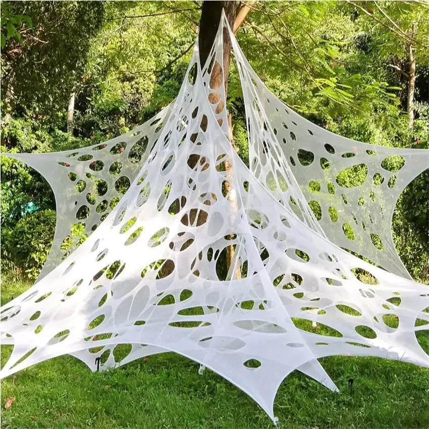 Halloween Outdoor Stretchy Spider Web Netting - Cut-to-Size Giant Spider Webbing Gauze Decoration