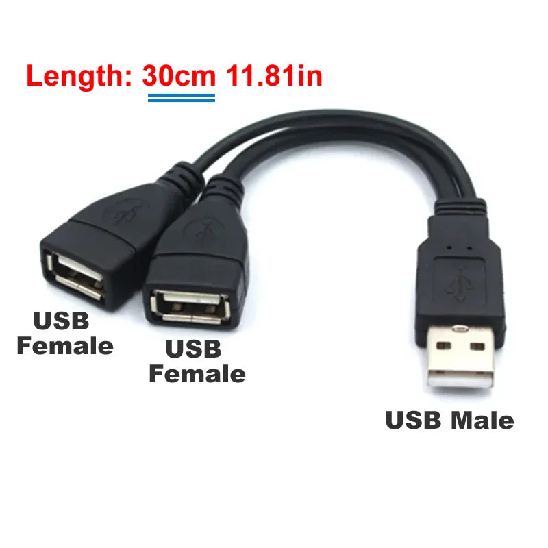 USB 2.0 Y Splitter Cable 1 Male to 2 Female — Data & Charging, 5.9 in (15 cm) or 11.8 in (30 cm) for PC & Car