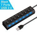 High-Speed USB 2.0 Hub — 4 or 7-Port USB Splitter with Individual On/Off Switches & LED Indicator for PC Laptop