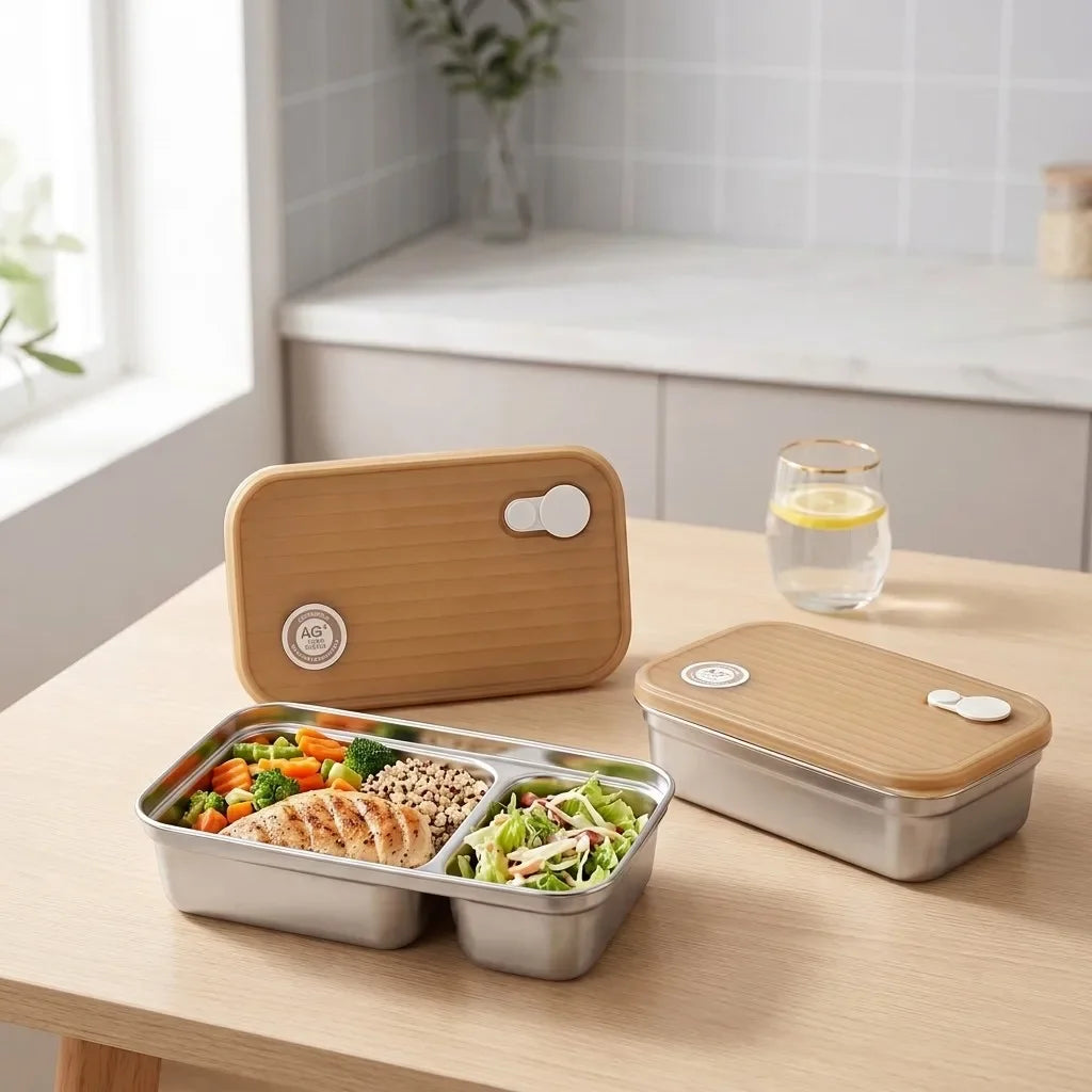 304 Stainless Steel Bento Box - Divided Airtight Lunch Box with Lid, Leakproof Meal Prep Container for Kids & Students