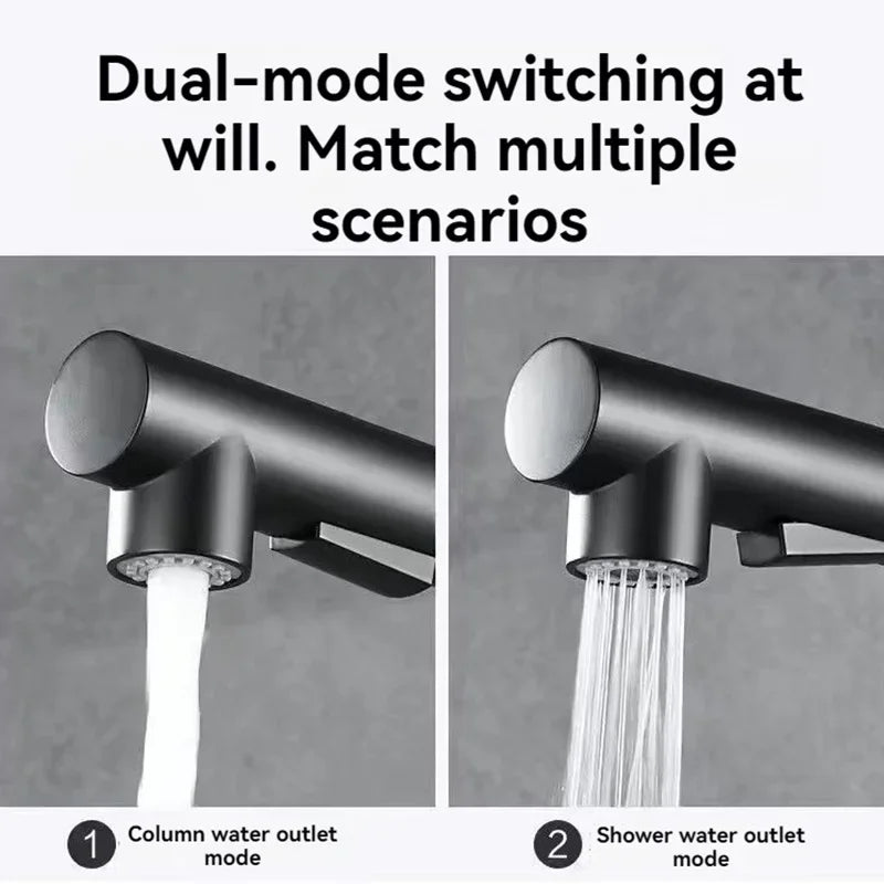 Matte Black Pull-Out Kitchen Faucet – 304 Stainless Steel Single-Handle, 360° Swivel, Ceramic Valve, Stream & Spray