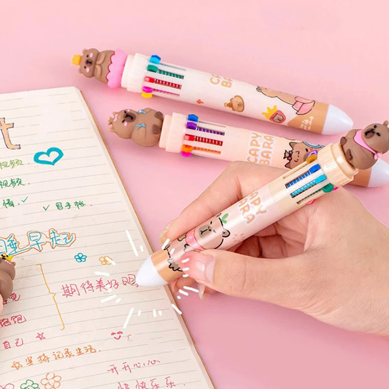 10-Color 0.5mm Gel Ink Pens Capybara Kawaii Multi-Color for School & Office