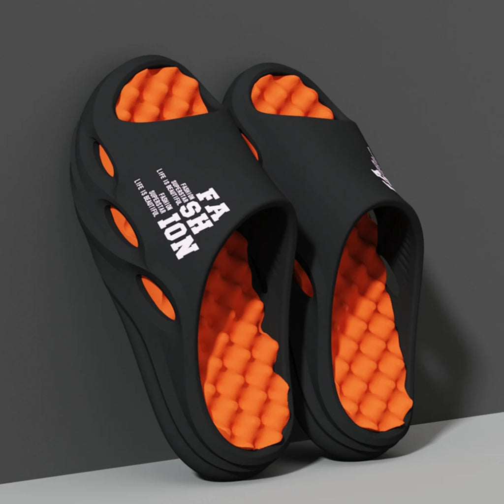Men's Massage Slide Sandals Thick Sole Non-Slip Indoor Outdoor Shower & Beach Slides