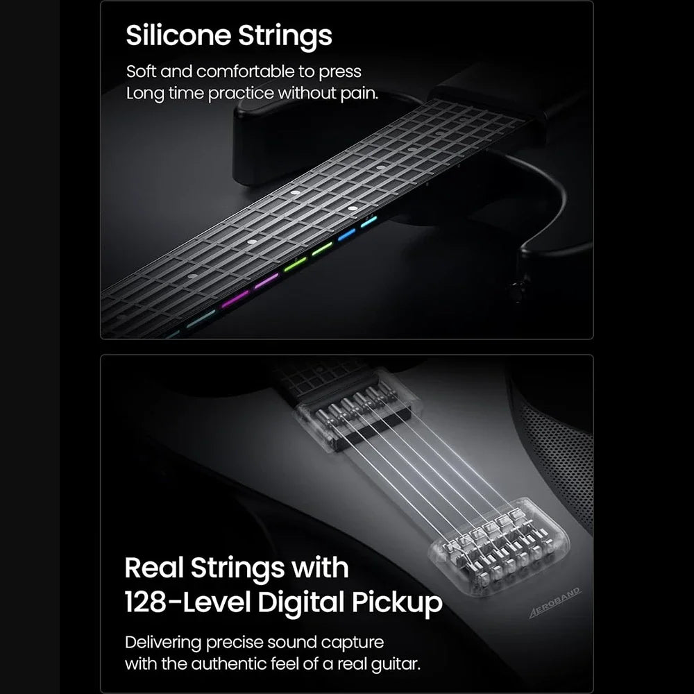 Portable Smart Hybrid Guitar — Pain-Free Silicone Strings, 9 Tone Modes, Built-In Speaker & Mic