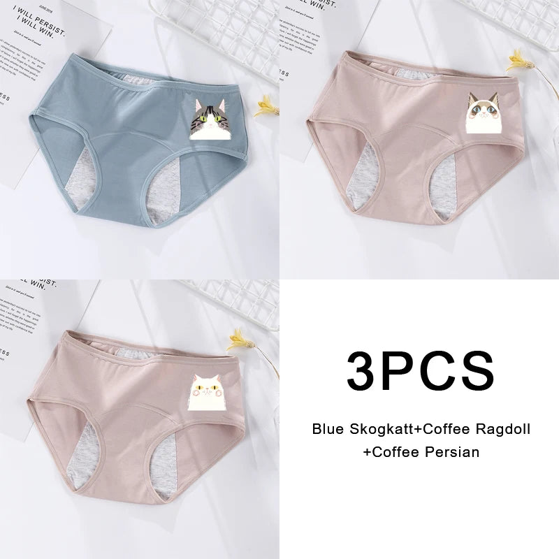 3-Pack Women's Menstrual & Postpartum Cotton Briefs – Leakproof, High Absorbency for Heavy Flow