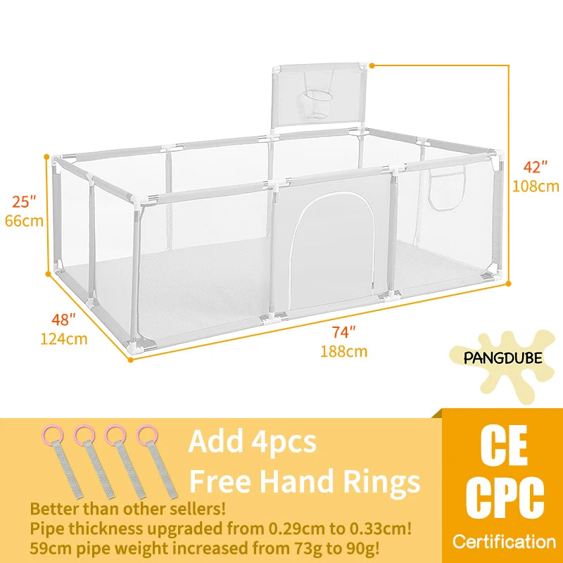 Large Baby Playpen & Ball Pit - Indoor Kids Play Area Safety Fence, 128 × 188 × 66 cm (50.4 × 74 × 26 in) - Ages 6 Months to 6 Years