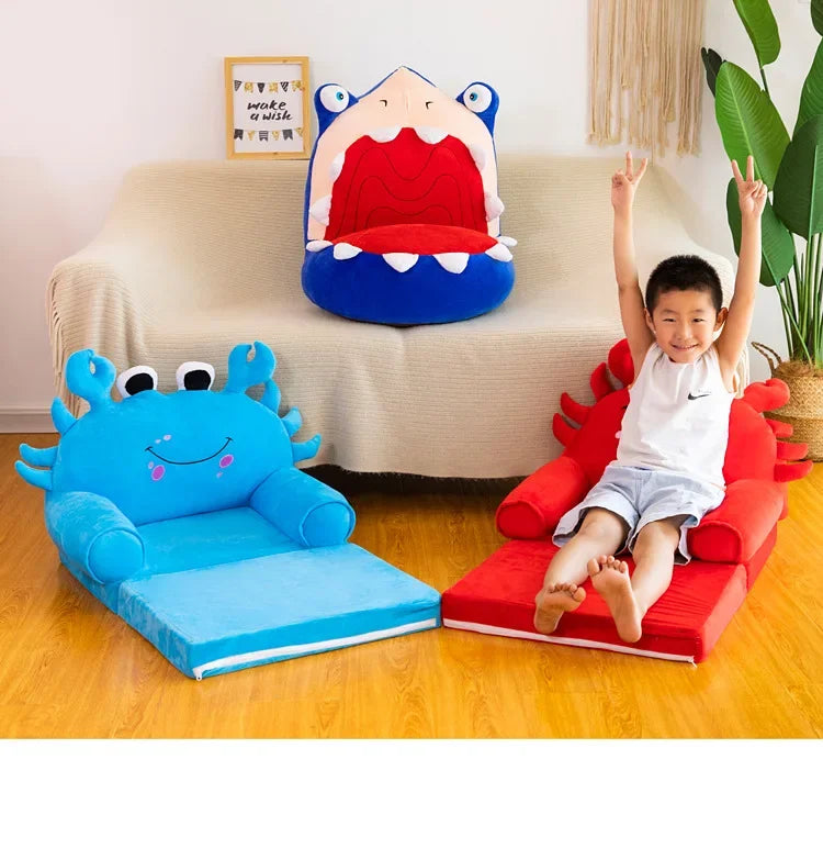 Foldable 3-Layer Plush Kids Sofa Chair Cartoon Baby Seat with Removable Cover