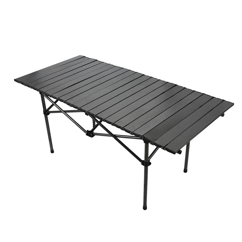 47.2in (120cm) Portable Roll-Up Folding Camping Table - Carbon Steel Outdoor Picnic Table with Storage Basket & Carry Bag, Black