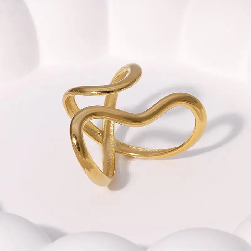 Adjustable Open Ring — 18K Gold Plated PVD Stainless Steel Geometric Charm Ring for Women, Waterproof Trendy Jewelry