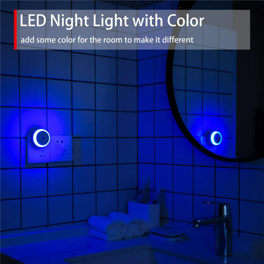 LED Plug-In Night Light with Dusk-to-Dawn Sensor Auto-Dim Wall Lamp for Bathroom Hallway Kitchen Bedroom