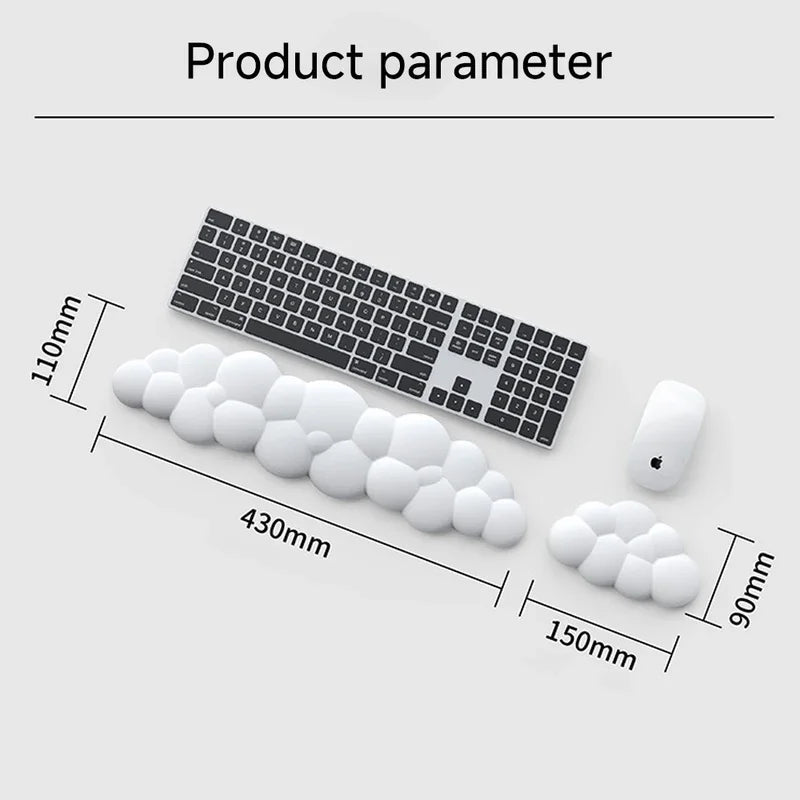Cloud-Shaped Ergonomic Wrist Rest Mouse Pad – Anti-Slip Keyboard & Mouse Support, Long 430 x 110 mm (16.9 x 4.3 in) & Short 150 x 90 mm (5.9 x 3.5 in)