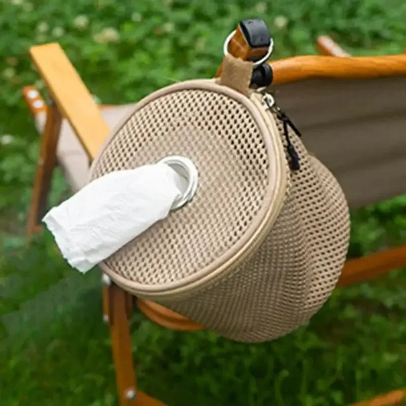 Camping Hanging Toilet Paper Holder Portable Roll Dispenser with Hook, Mesh Oxford (5.8 x 5.1 in / 14.8 x 13 cm)