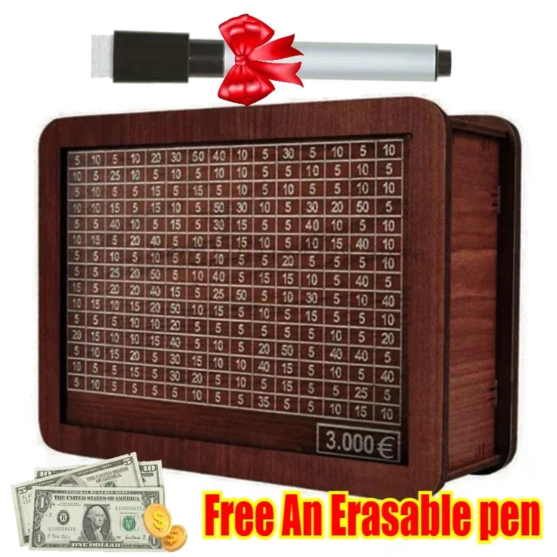 Handmade Natural Wooden Piggy Bank with Goal Counter – Decorative Savings Box for Kids & Adults