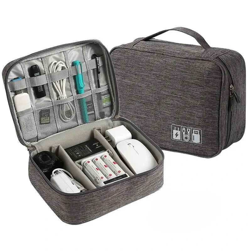 Large Travel Electronics Organizer — Multi-Compartment USB Cable & Power Bank Storage Bag (24 x 9 x 18 cm | 9.4 x 3.5 x 7.1 in)