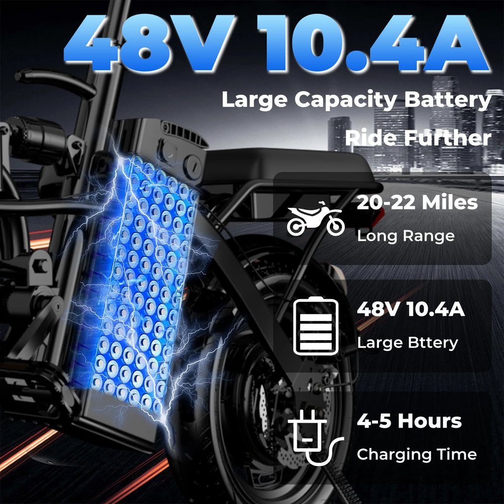 500W Folding Electric Bike 20 MPH (≤25 km/h) 48V 10.4Ah Removable Battery, 14-Inch Wheels, Dual Shock Absorption, Front Basket