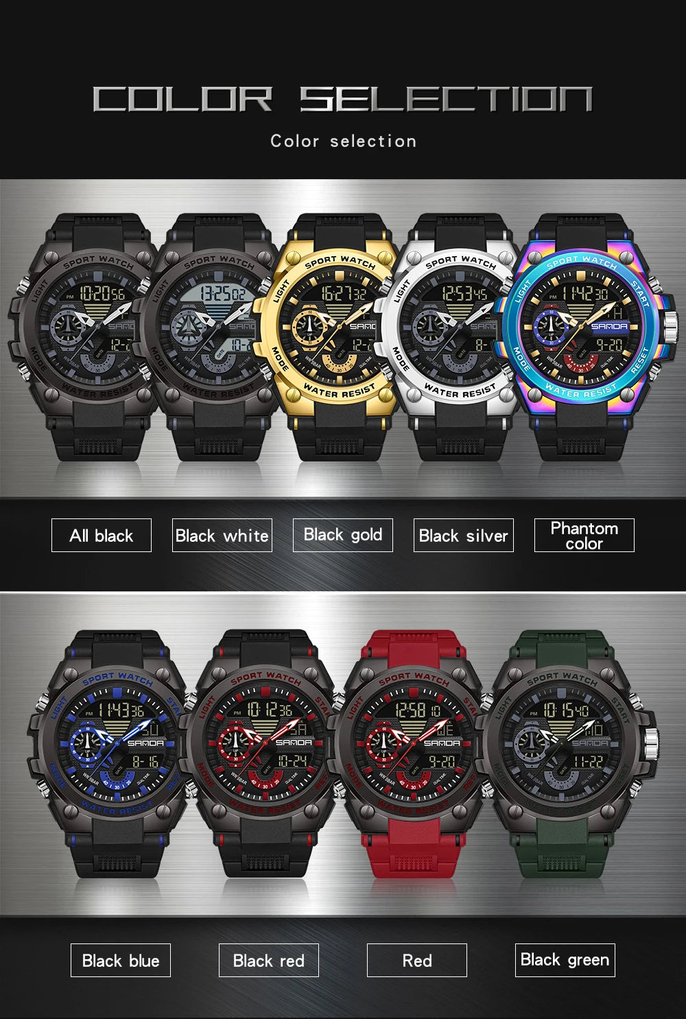 LED Dual Display Men's Digital Sports Watch - Shock Resistant Waterproof Analog-Digital