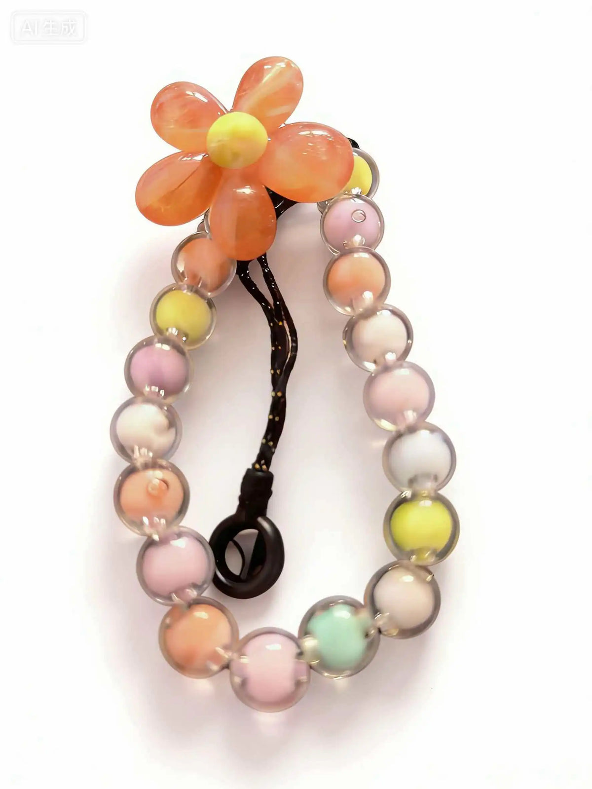 Colorful macaron bead phone lanyard wrist strap by FanzyMarket, featuring bright beads for women to hold or secure mobile devices.
