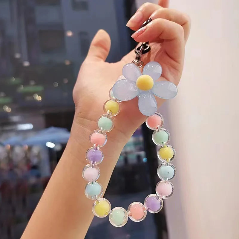 Colorful macaron bead phone lanyard wrist strap by FanzyMarket, short handheld mobile chain for women, anti-lost accessory.