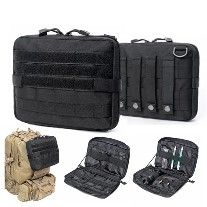 FanzyMarket MOLLE Tactical Tool Pouch waterproof 1000D nylon medical utility bag, compact black, 19x25x5.5 cm, versatile gear storage