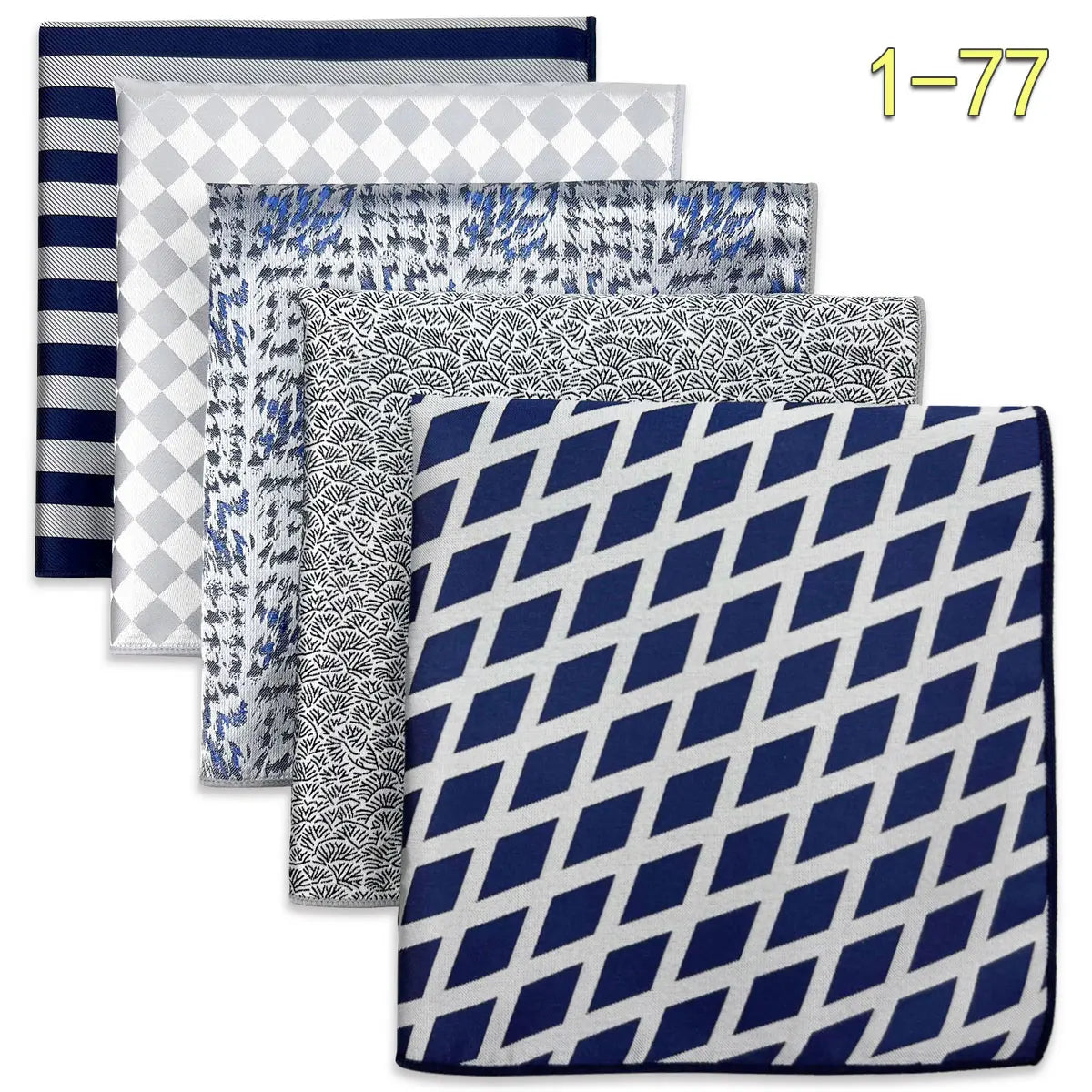 Set of five microfiber men's pocket squares with jacquard woven patterns, ideal for wedding or formal attire.