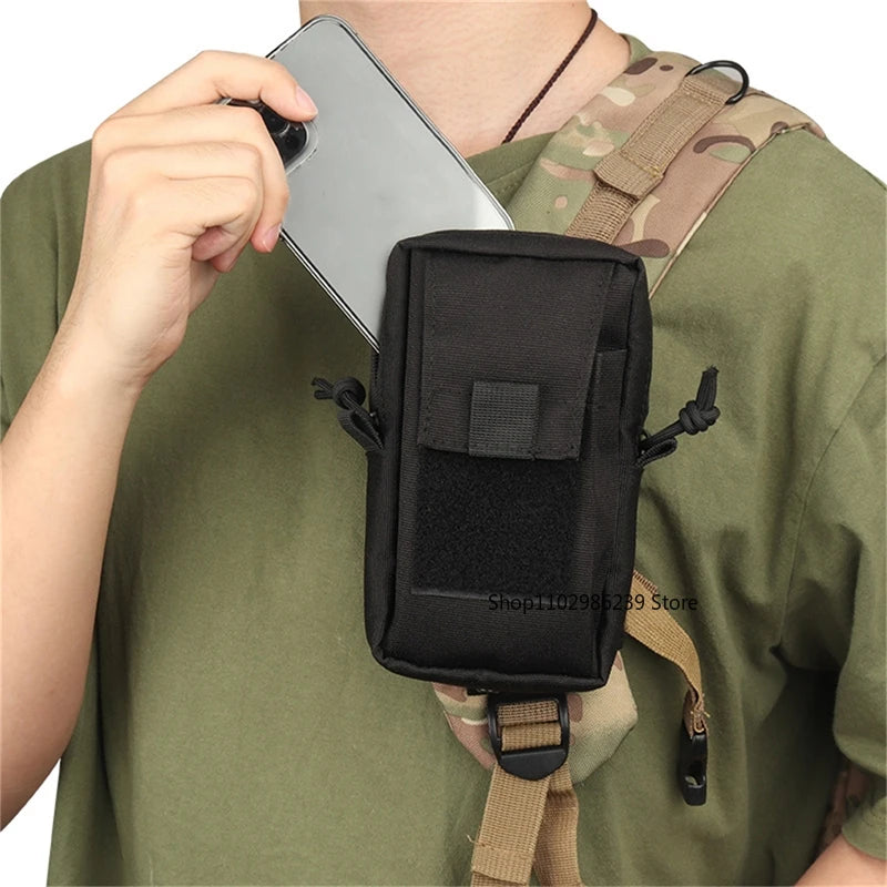FanzyMarket MOLLE travel pouch with shoulder strap, phone, key, and flashlight organizer for camping and EDC accessories.