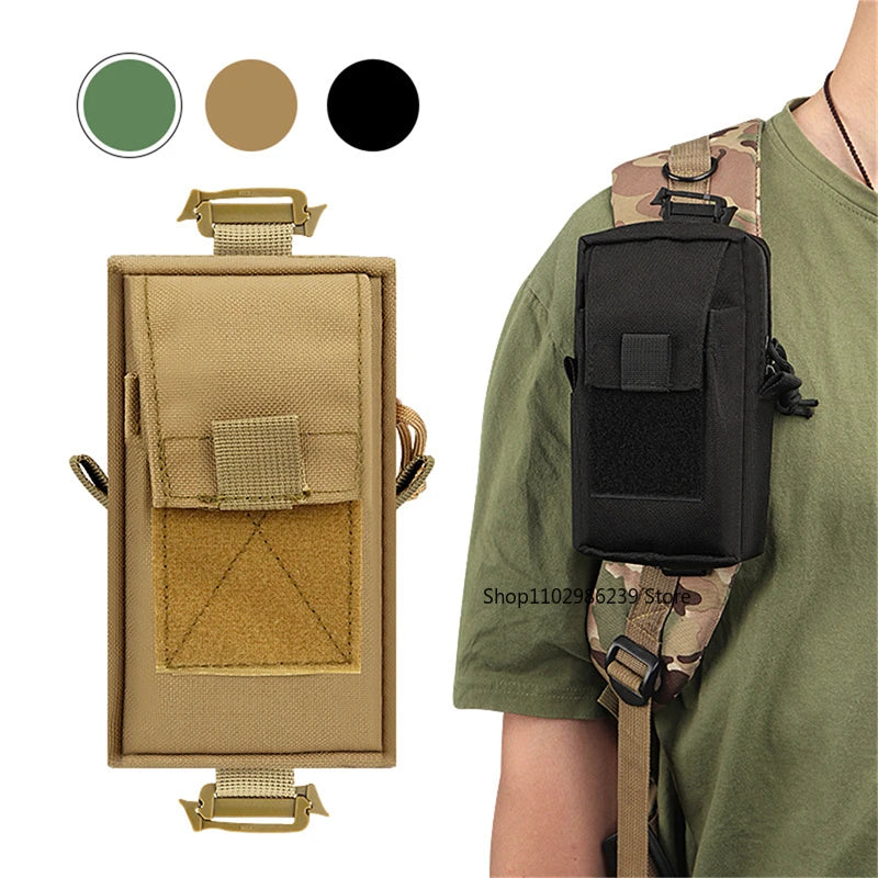 FanzyMarket MOLLE travel pouch with shoulder strap, phone, key, and flashlight organizer for camping and EDC outdoor use.