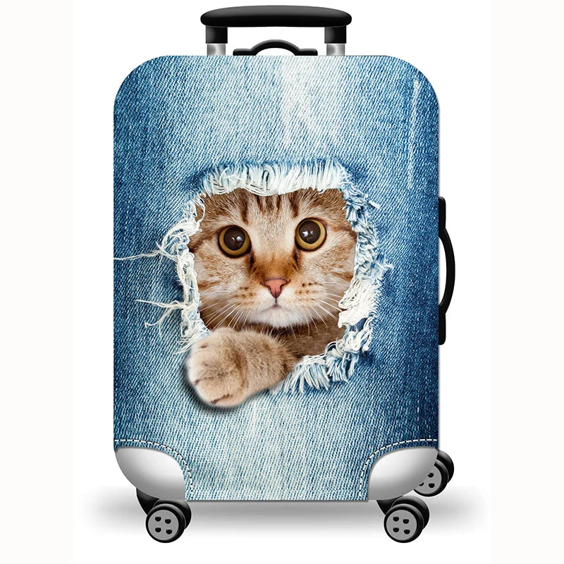 FanzyMarket elastic printed luggage cover with zipper and buckle, fits 18-32 inch suitcases, durable travel trolley protector.