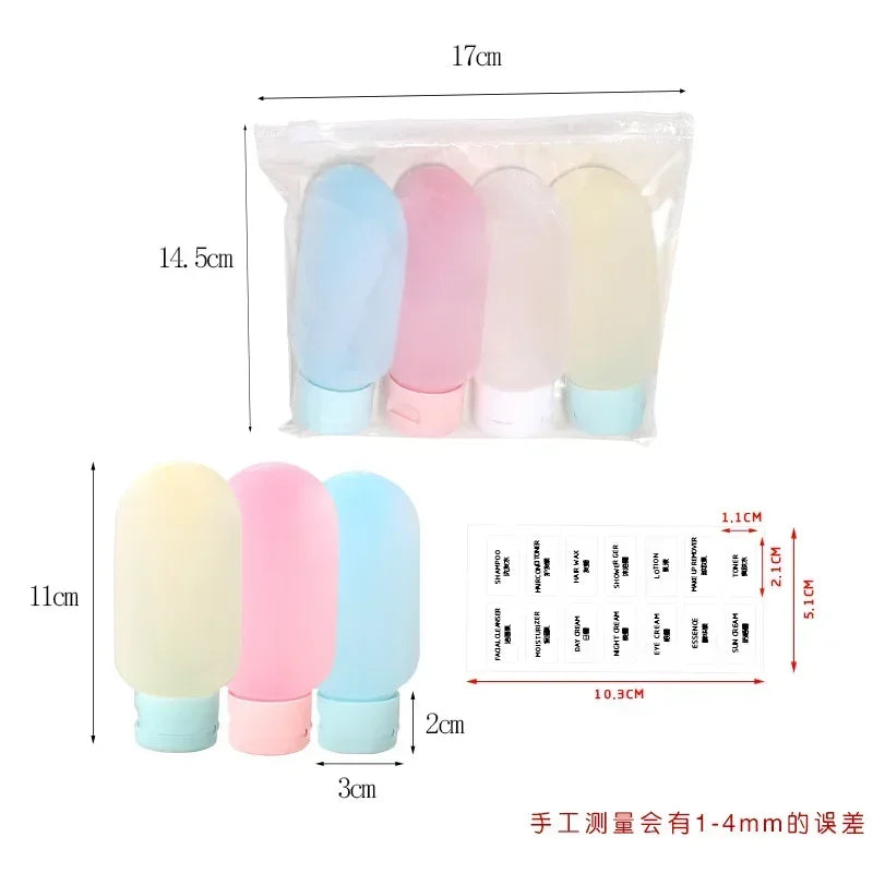 FanzyMarket refillable silicone travel bottles set with 30ml and 60ml soft squeeze containers for shampoo and lotion travel kit