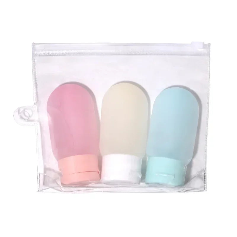 FanzyMarket refillable silicone travel bottle set with 30ml and 60ml soft squeeze shampoo and lotion containers for travel.