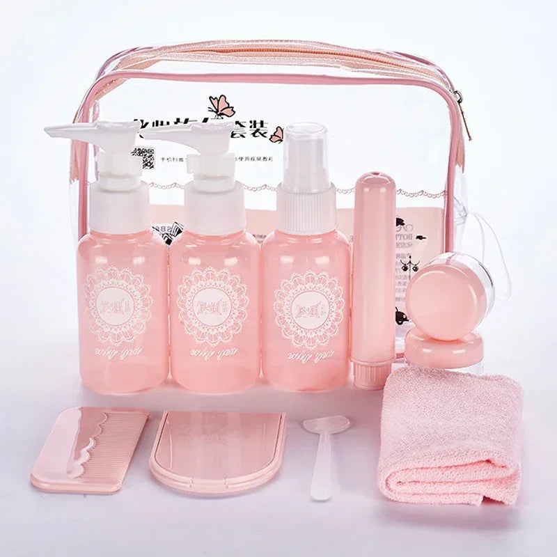 Set of 10 clear plastic travel mini cosmetic face cream bottles, 80ml capacity, ideal for beauty and personal care accessories.