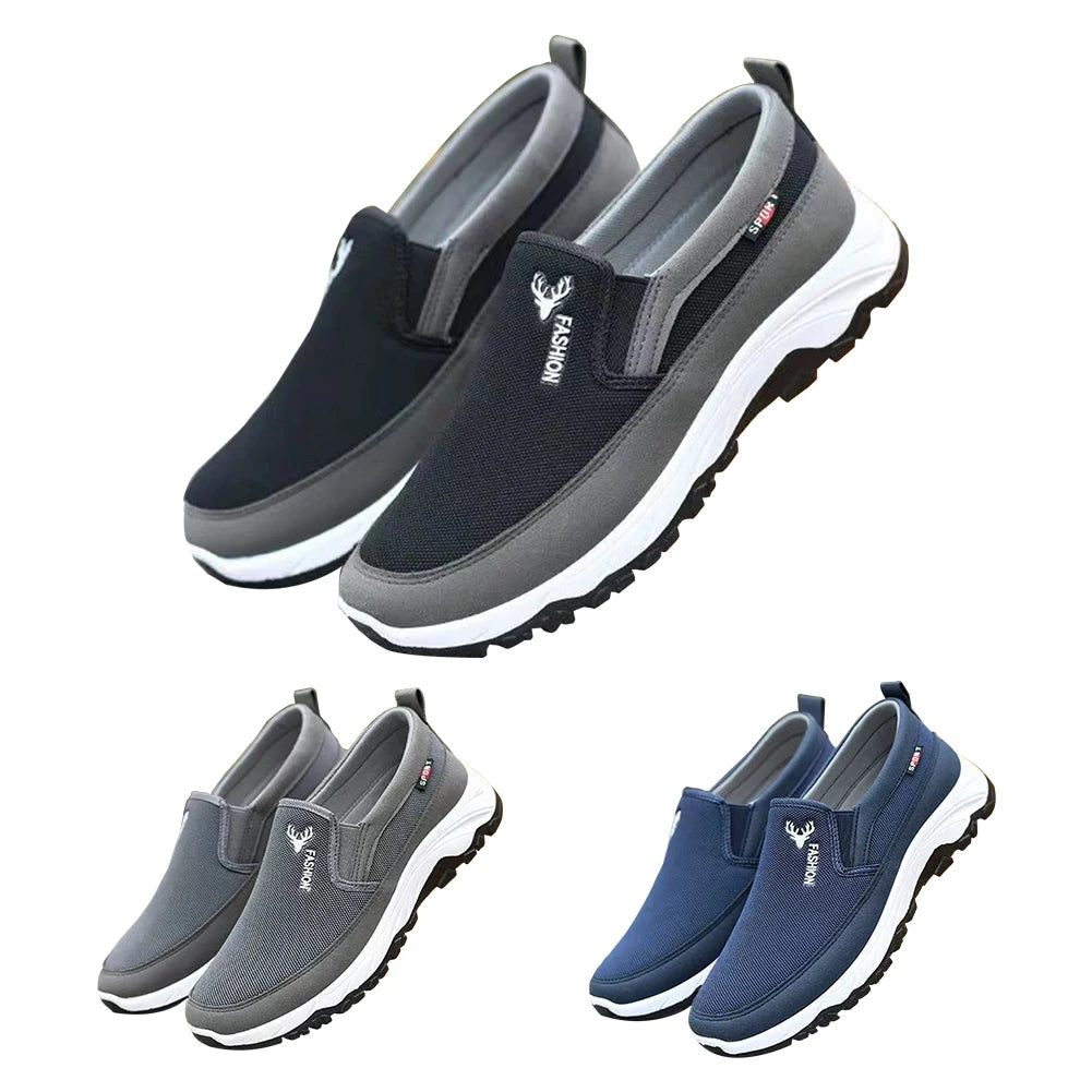 FanzyMarket men's orthopedic breathable slip-on travel shoes in blue, featuring non-slip soles for comfortable walking and hiking.