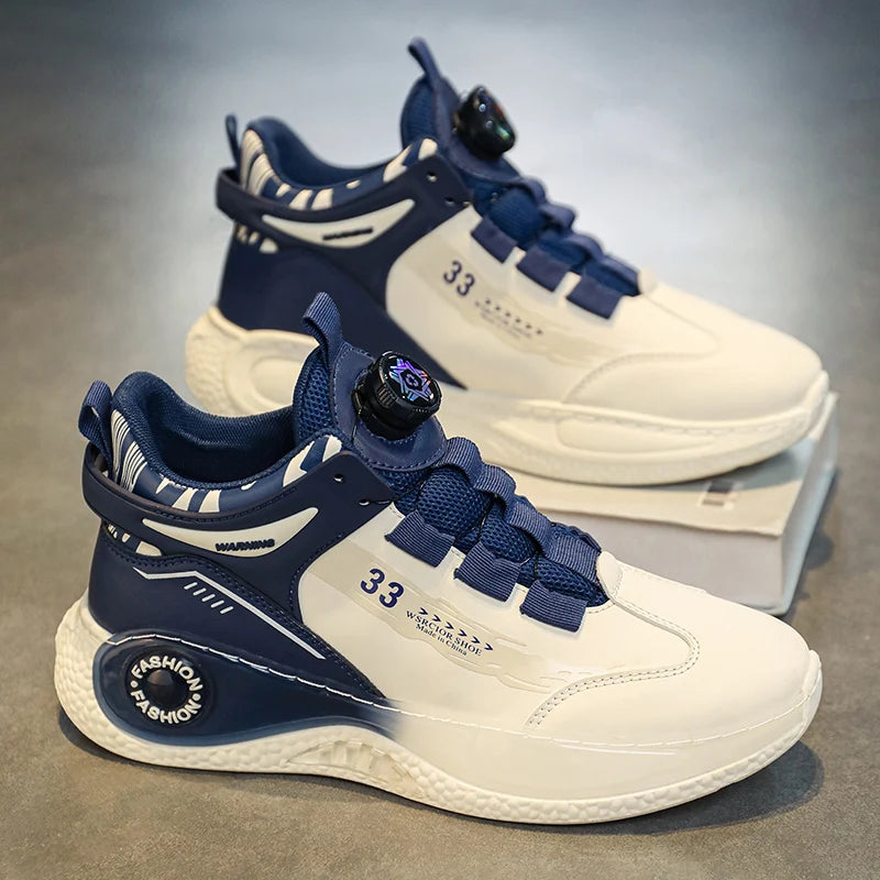 Blue men's FanzyMarket rotating buckle sneakers with non-slip soles, lace-up casual outdoor sports shoes, lightweight and comfortable.