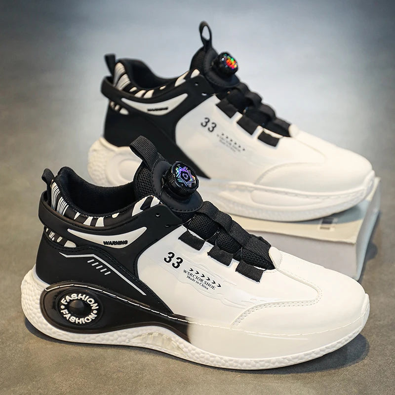 Blue men's FanzyMarket rotating buckle sneakers with non-slip soles, lace-up casual outdoor sports shoes, durable and comfortable.