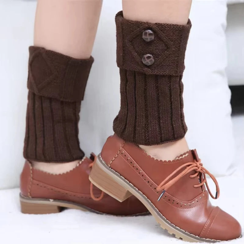FanzyMarket women's short knit diamond boot cuffs with 2 buttons, serving as leg warmers and boot covers in a cozy knit style.