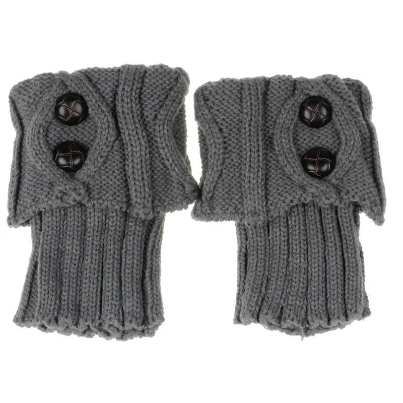 FanzyMarket women's short knit diamond boot cuffs with 2 buttons, serving as leg warmers and boot covers in cozy knit fabric.