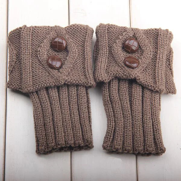 FanzyMarket women's short knit diamond boot cuffs with 2-button design, serving as stylish leg warmers and boot covers.