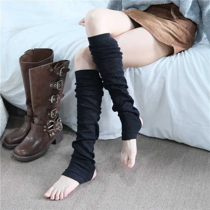 Women's gray knit calf leg warmers by FanzyMarket, cotton-blend ballet pile socks perfect for autumn wear.