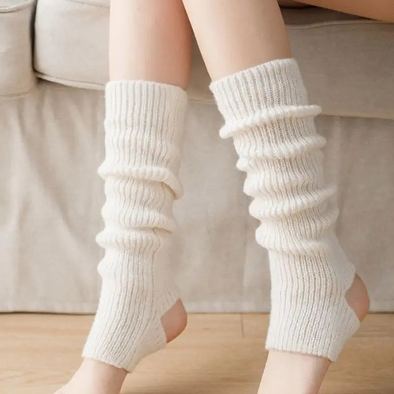 Gray women's knit leg warmers, 15.7 inches, suitable for ballet, yoga, dance, and gym, by FanzyMarket.