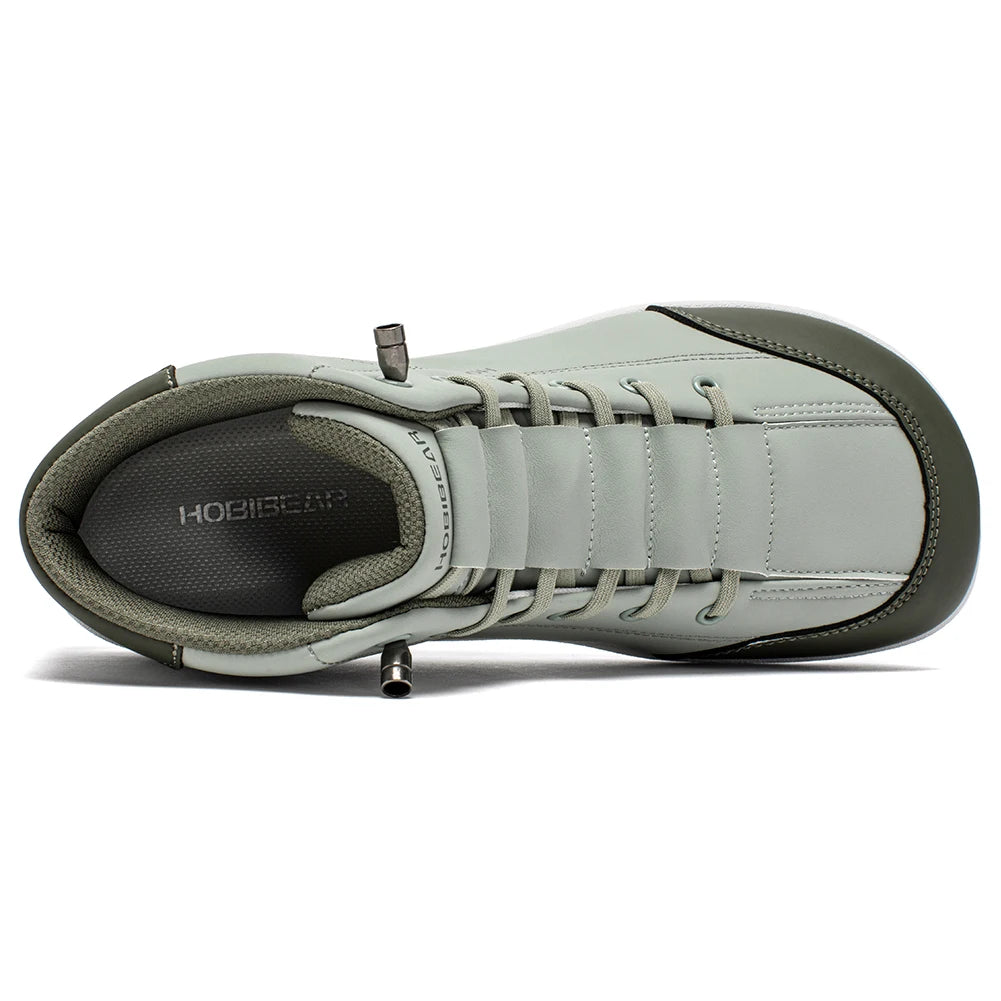 FanzyMarket green mid-top barefoot ankle boots with wide toe, zero-drop design, non-slip artificial leather shoes.