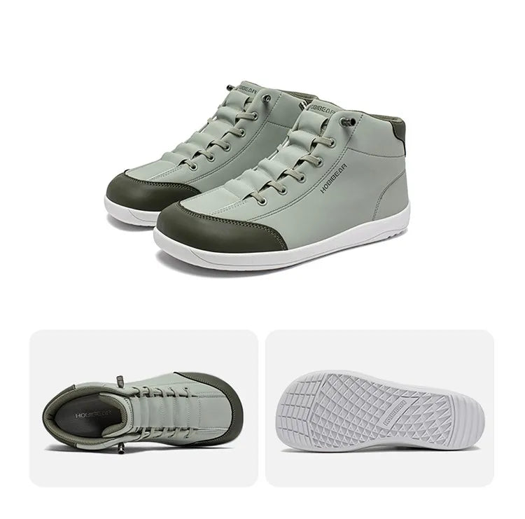 FanzyMarket mid-top barefoot ankle boots in green with wide toe, zero-drop sole, non-slip artificial leather, stylish footwear.