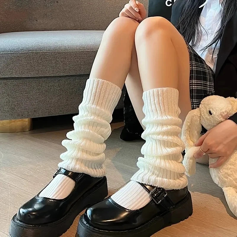 Pair of FanzyMarket knit bubble leg warmers in gothic crochet style, available in 40, 50, and 70 cm lengths.