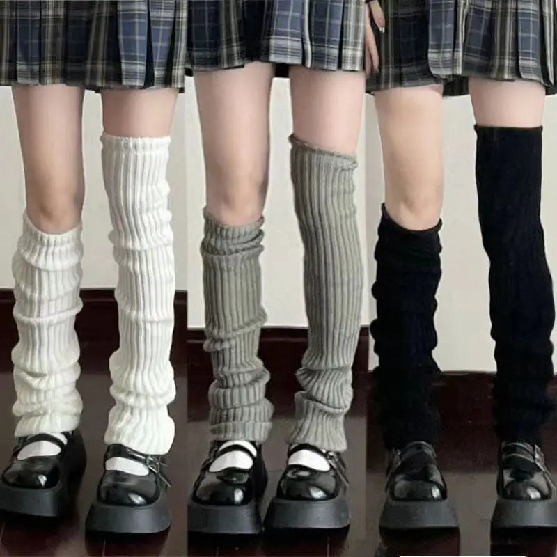 Black and white Y2K fluffy knit leg warmers for women, Gothic Lolita arm and boot covers in multiple lengths, cozy and stylish.