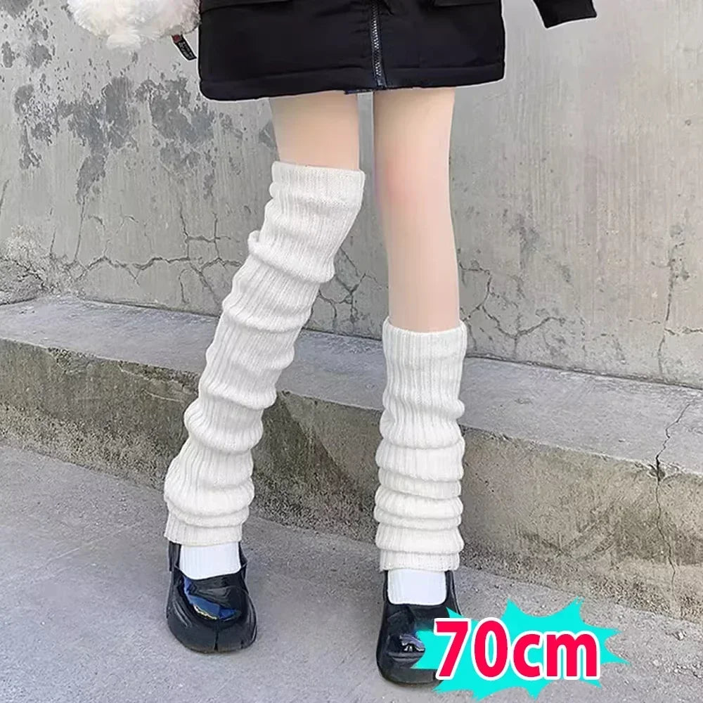 Black and white Y2K fluffy knit leg warmers for women, Gothic Lolita arm and boot covers in various lengths, cozy and stylish.