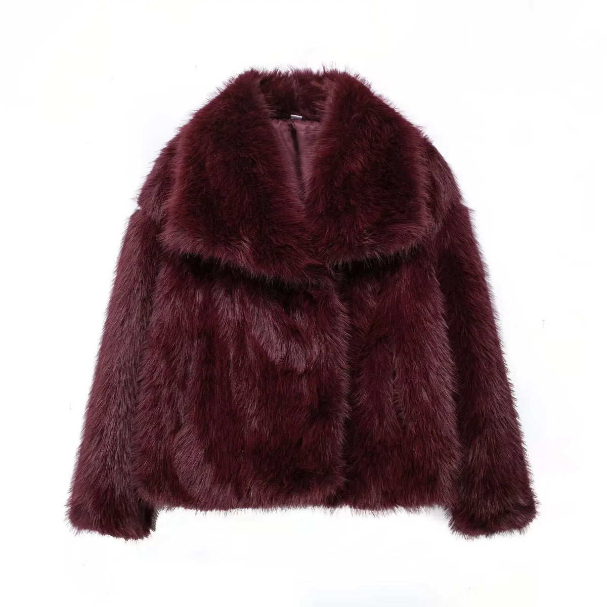White cropped faux fur jacket for women with long sleeves, snap-button lapel collar, thick winter coat by FanzyMarket.