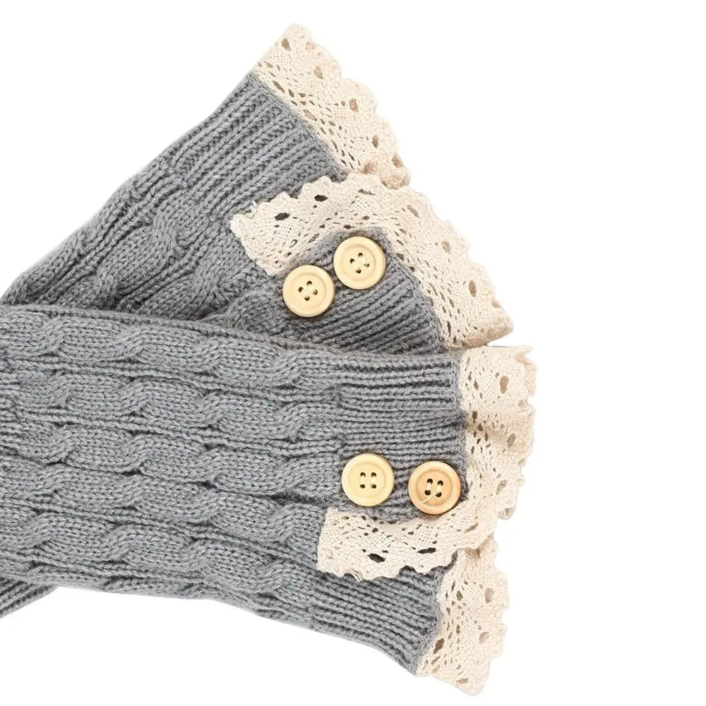 FanzyMarket Lolita Harajuku knit leg warmers, thick winter ankle boot socks for women and girls, 21 cm, white.
