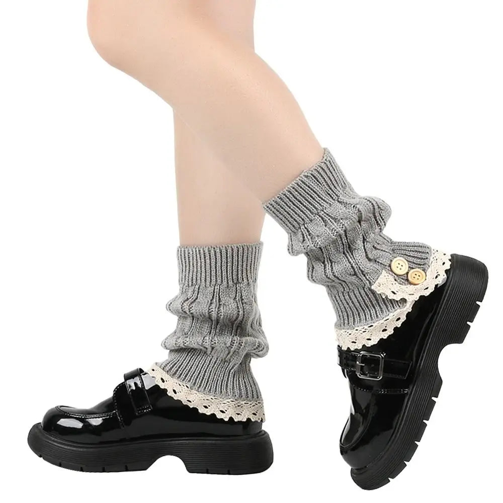 White Lolita Harajuku knit leg warmers, thick winter ankle boot socks for women and girls, 21 cm FanzyMarket accessories.