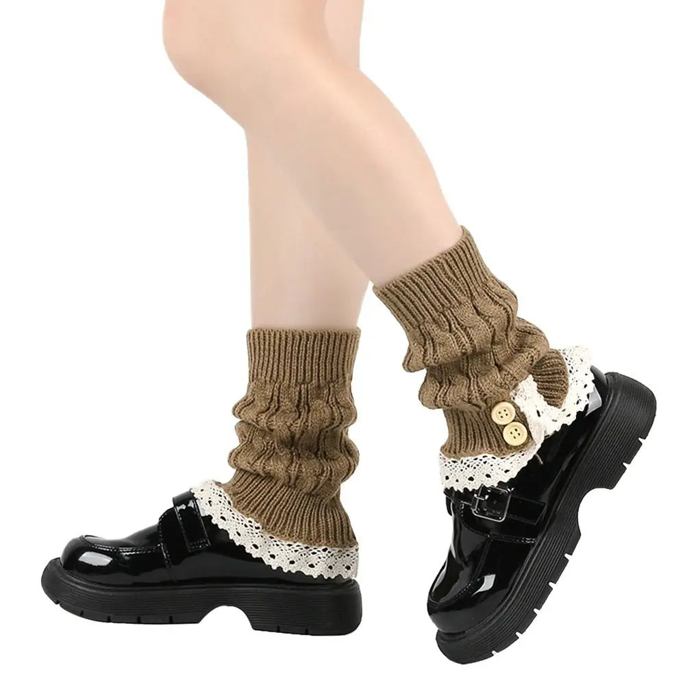 FanzyMarket Lolita Harajuku knit leg warmers, thick winter ankle boot socks, white, suitable for women and girls, 21 cm long
