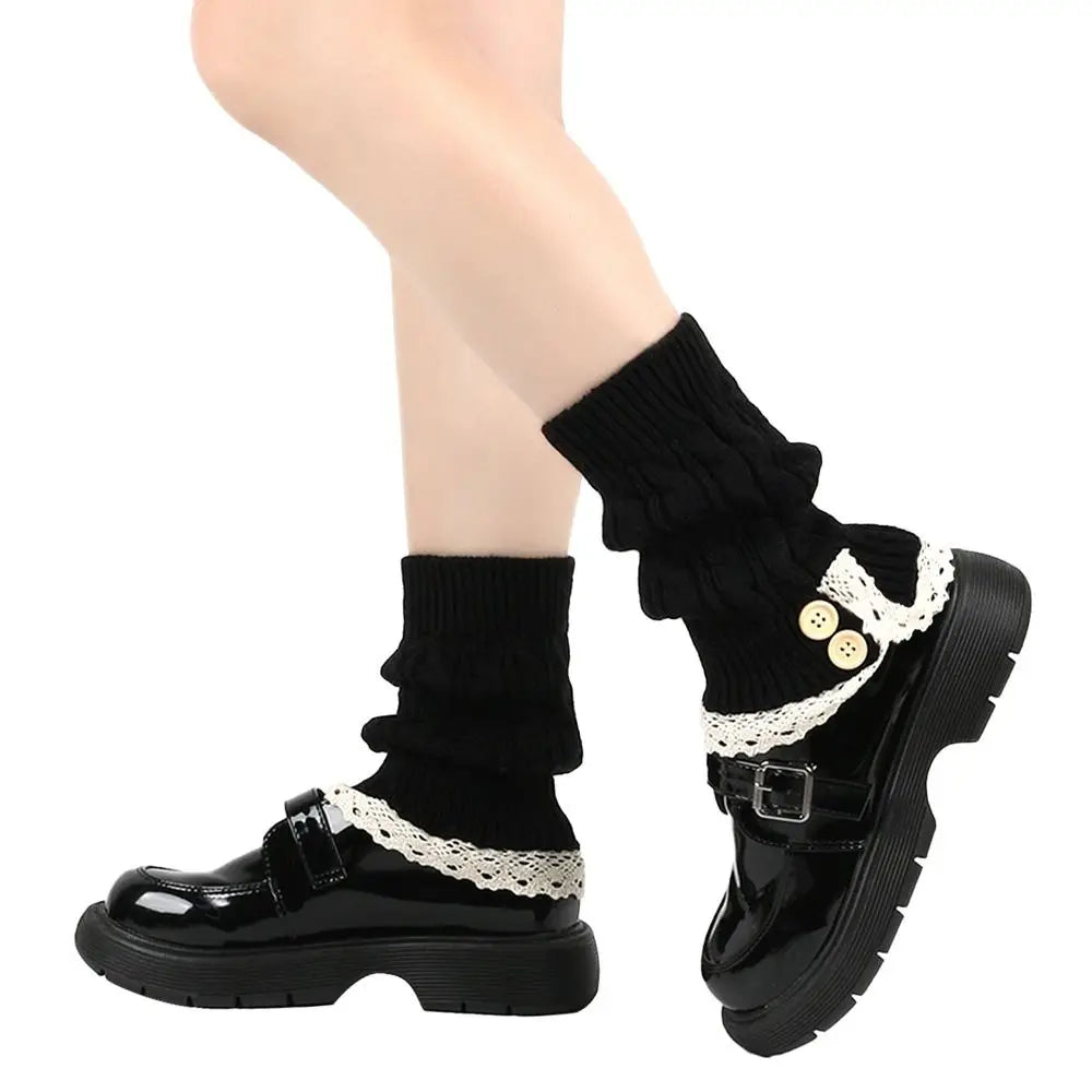 FanzyMarket Lolita Harajuku knit leg warmers, thick winter ankle boot socks, white, 21 cm for women and girls.