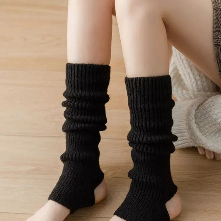 White stirrup over-the-calf knitted socks and leg warmers, 41 cm long, unisex boot cuffs for women and men by FanzyMarket.